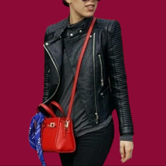 Zara Leather Moto Biker Jacket Leatherette Modern Punk Contemporary Jacket Vegan - Picture 7 of 8